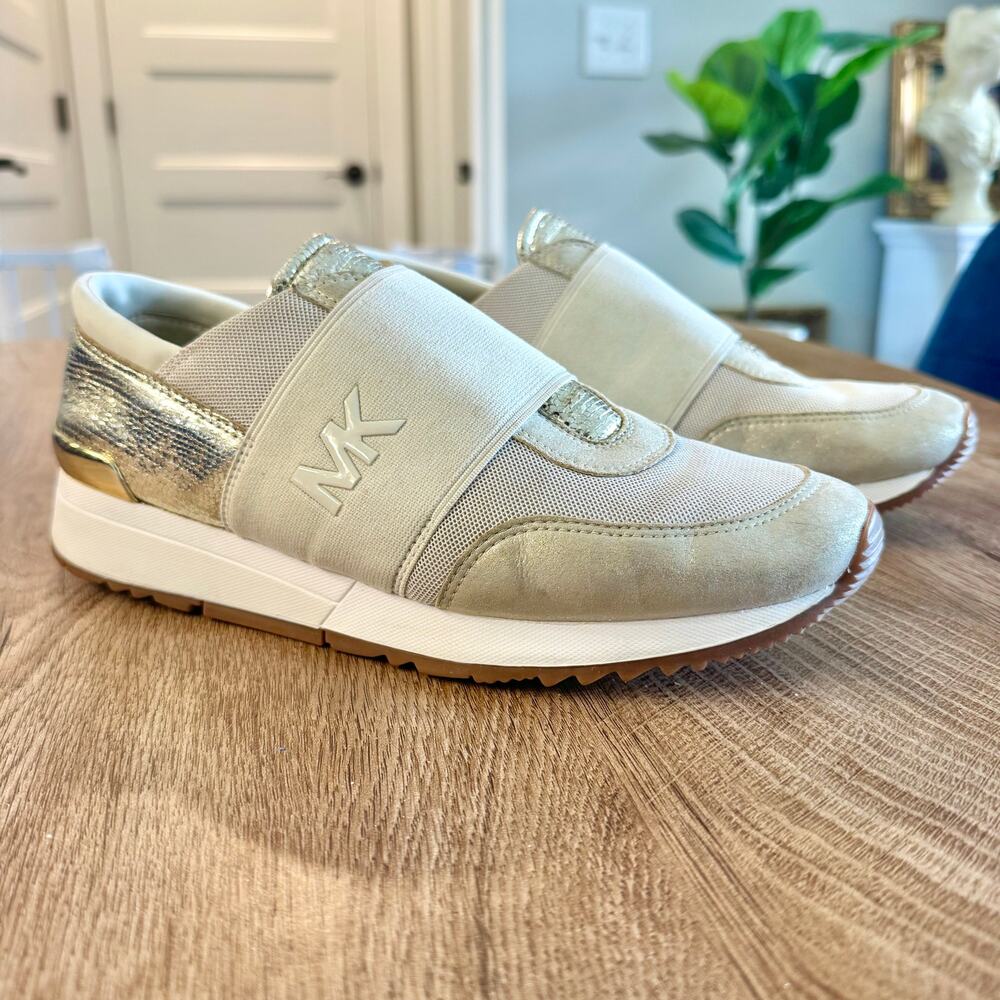 Michael Kors | MK Logo Gold Cream Elastic Mesh Trainer | Women’s Size 7.5